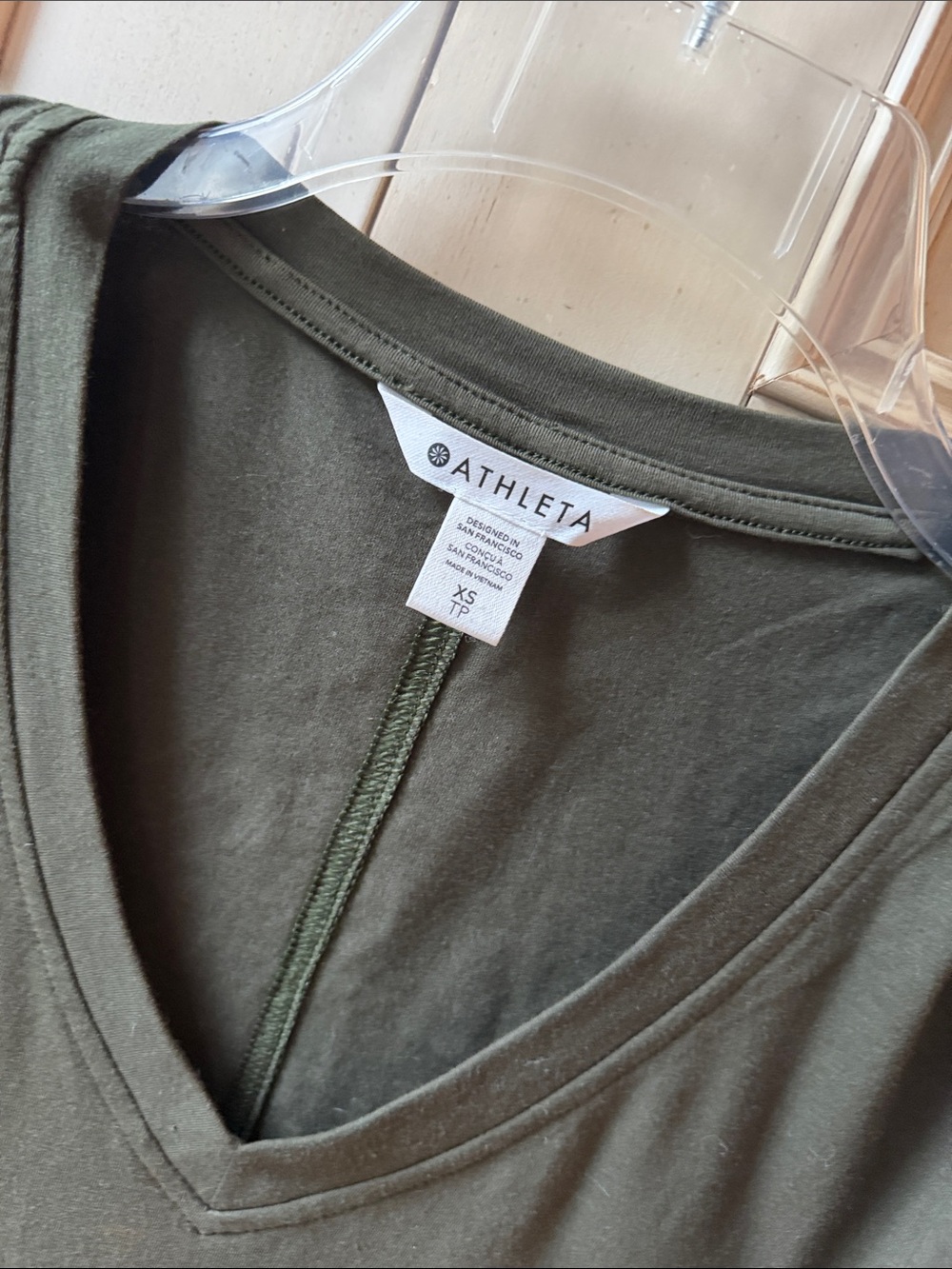 Athleta Olive Green V-Neck Short Sleeve Tee - Picture 3 of 6